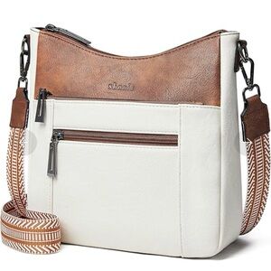Shrrie Vegan Leather White and Brown Crossbody Bag